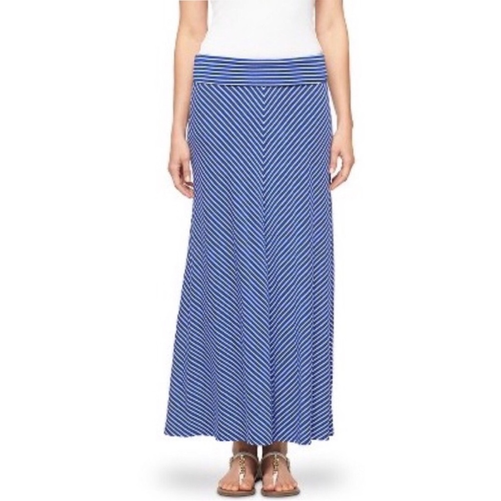 Merona Long Flare Maxi Skirt Blue White Chevron Stripe Extra Large